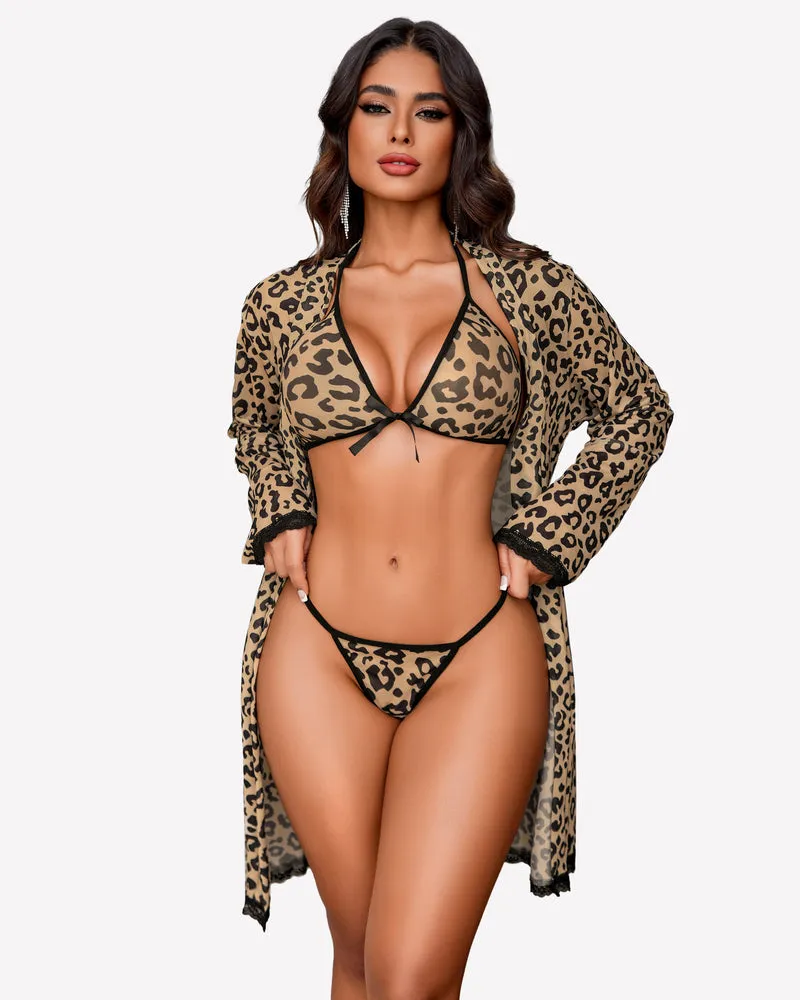 3 Piece Set Kimono Robe with Bra and Panty