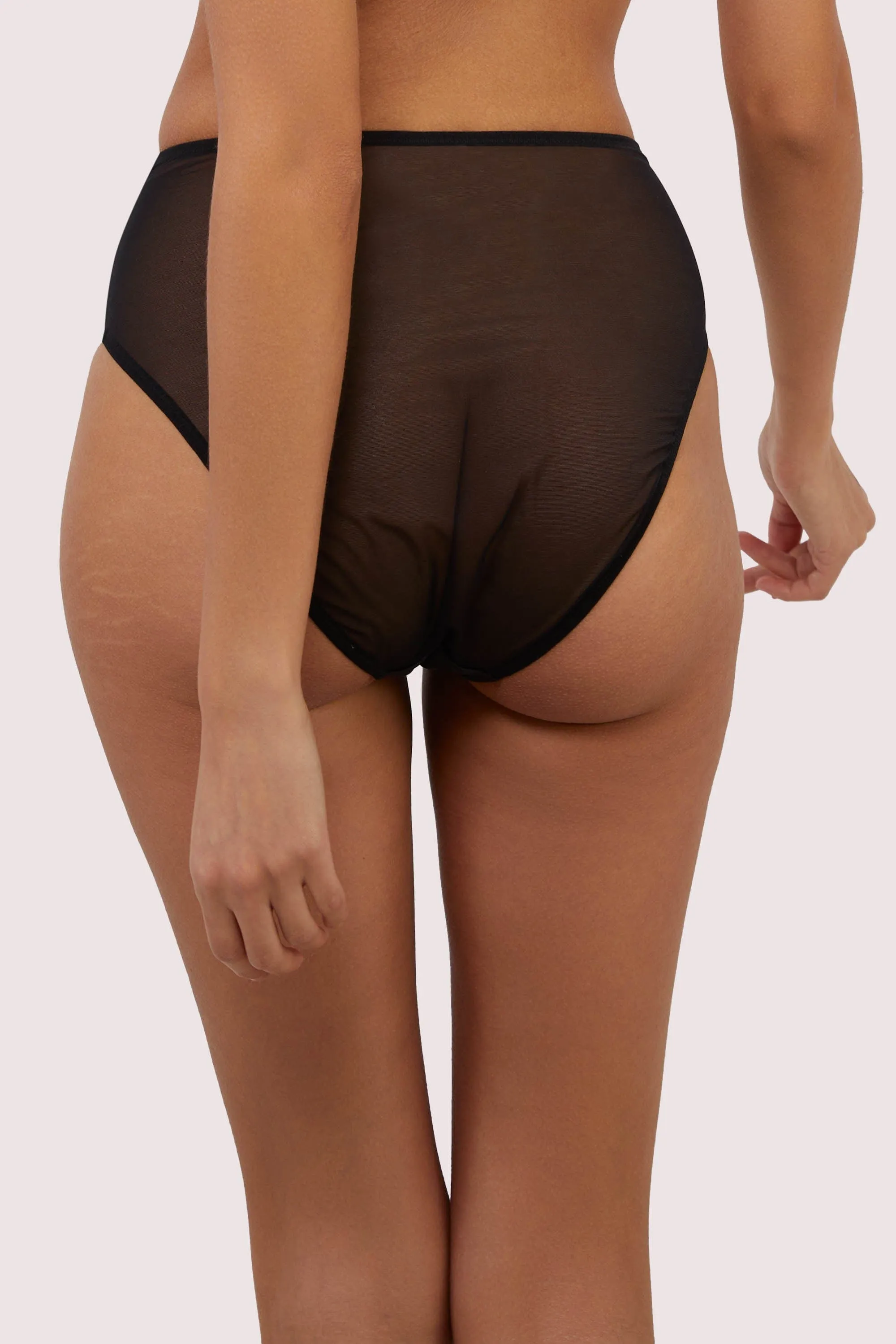 Alessia Black Satin and Illusion Mesh Buckled Set