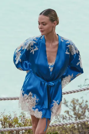 Apolline Silk Short Robe in Blue