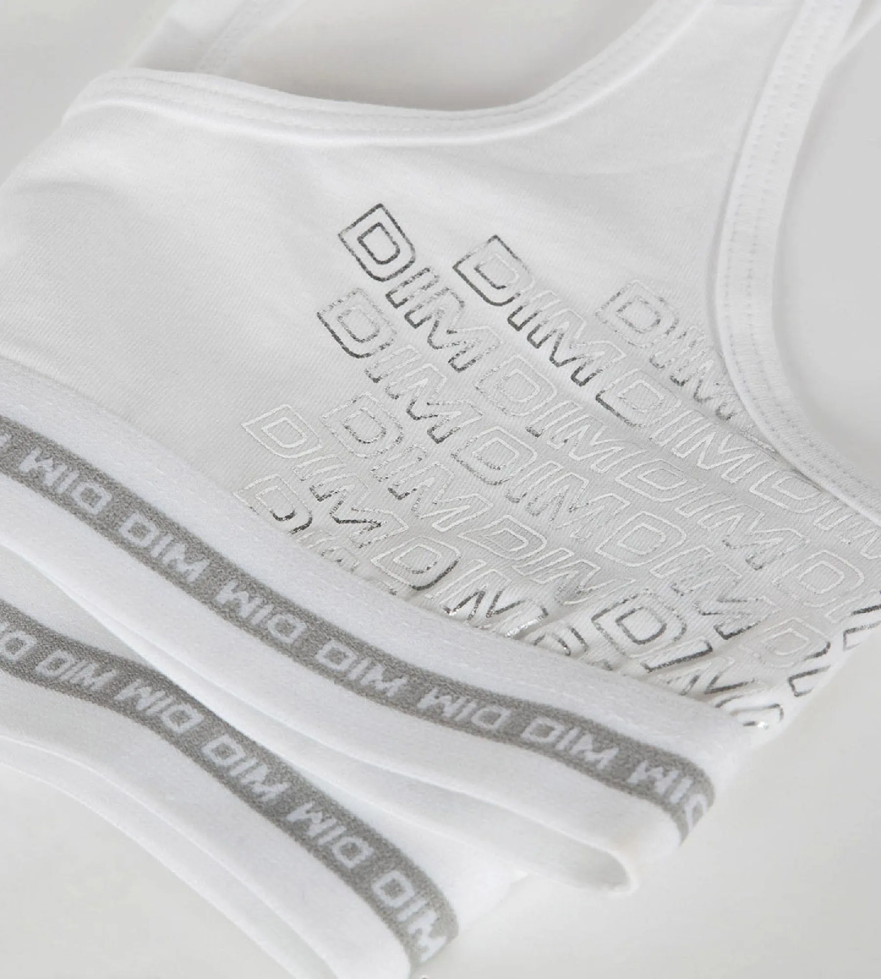 Brassière fille coton stretch Blanc avec impressions argentées Dim Sport