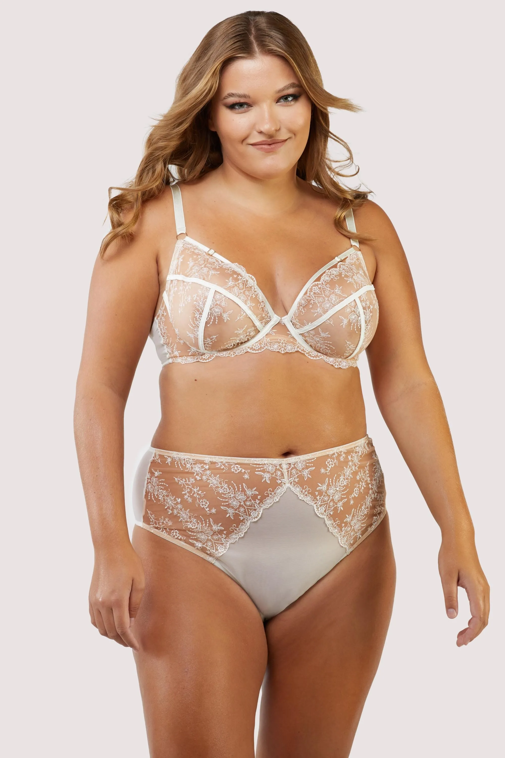 Cassia Ivory Floral Embroidery High Waisted Thong