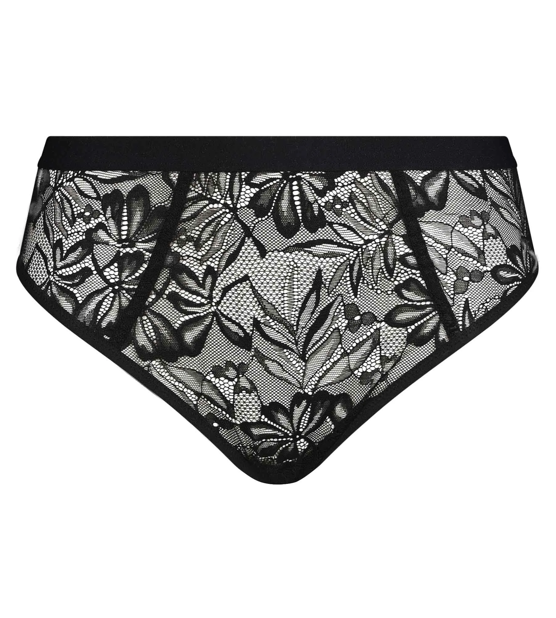 Culotte taille haute en dentelle noire à feuillage Mod de Dim