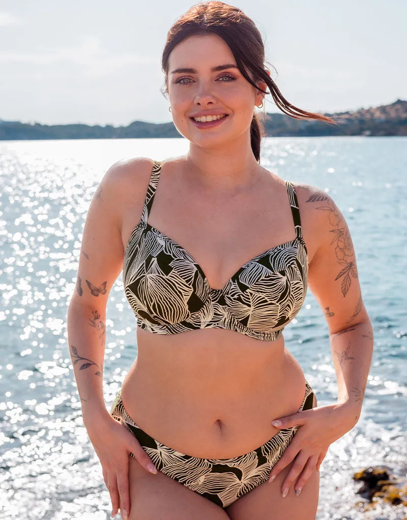 Curvy Kate Ripple Reef Padded Balcony Bikini Top Black Print