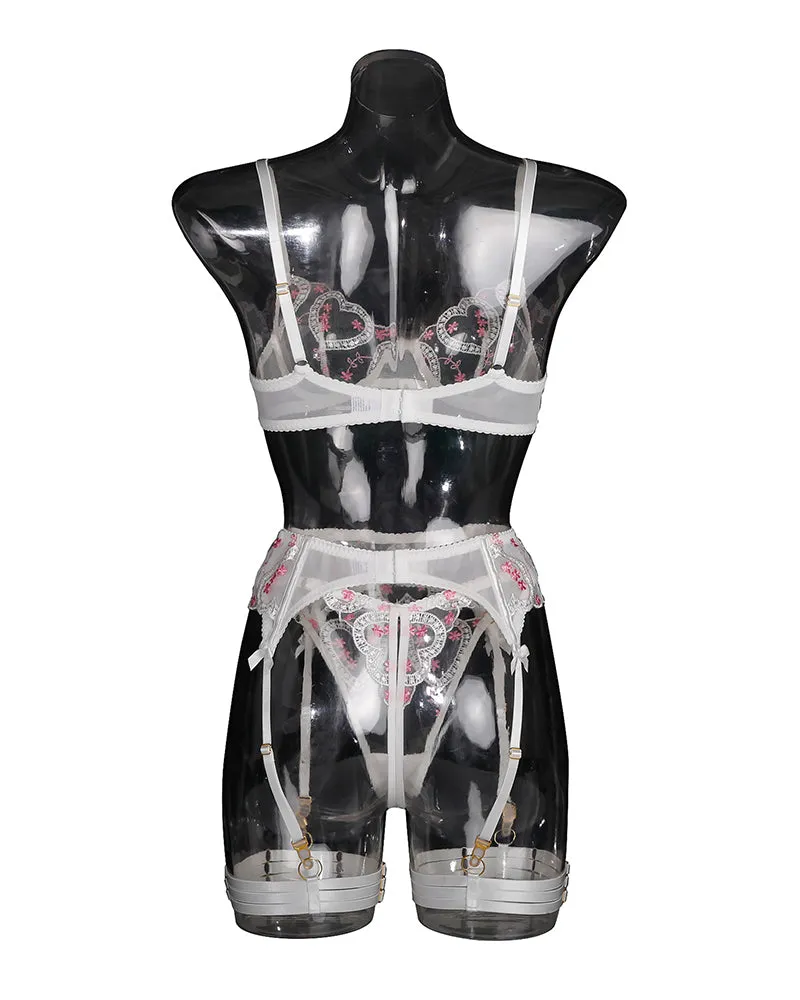 Embroidered Lace Heart Shape Lingerie Set