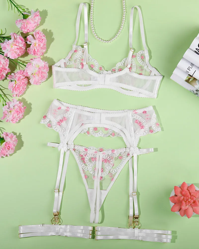 Embroidered Lace Heart Shape Lingerie Set
