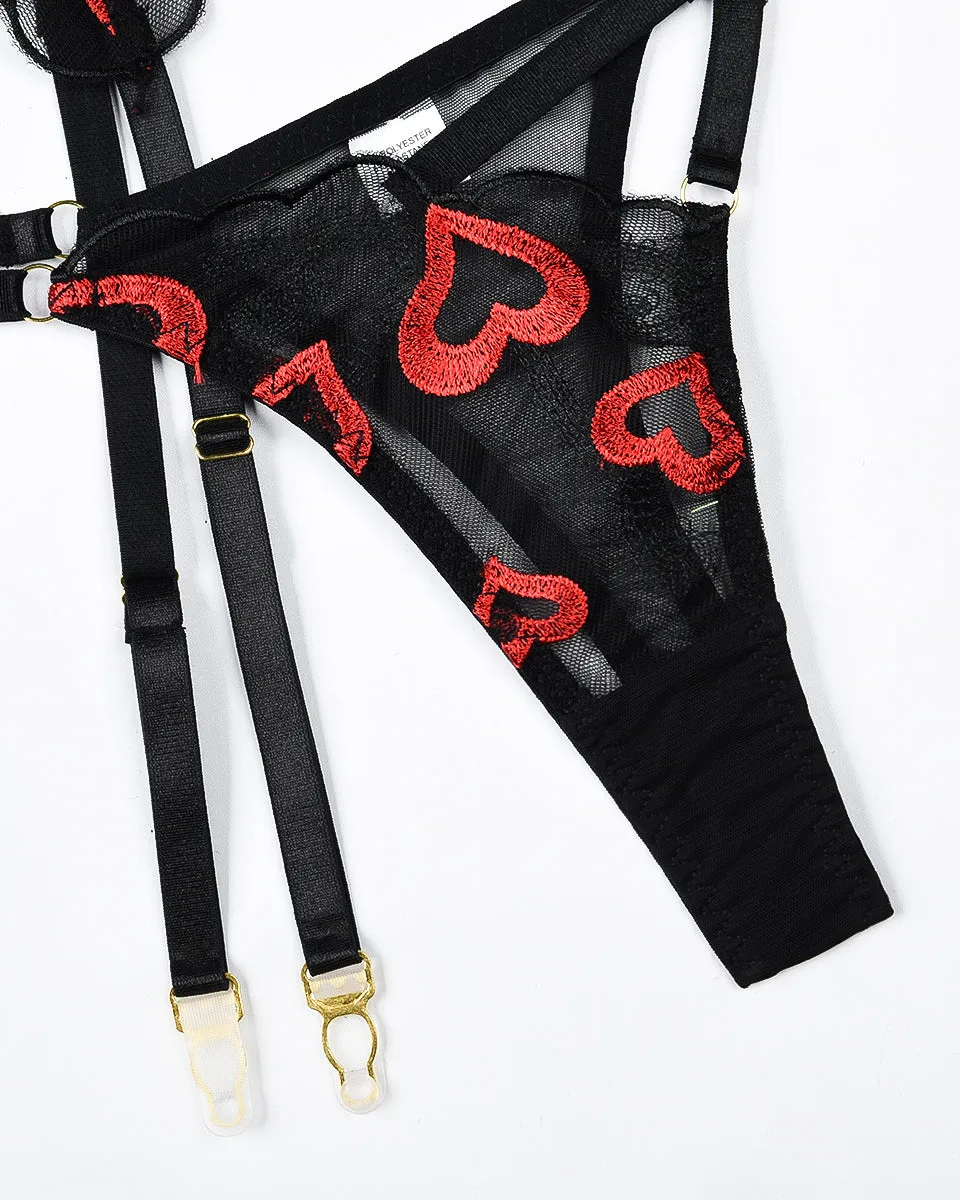 Embroidery Print Set with Garter Belts