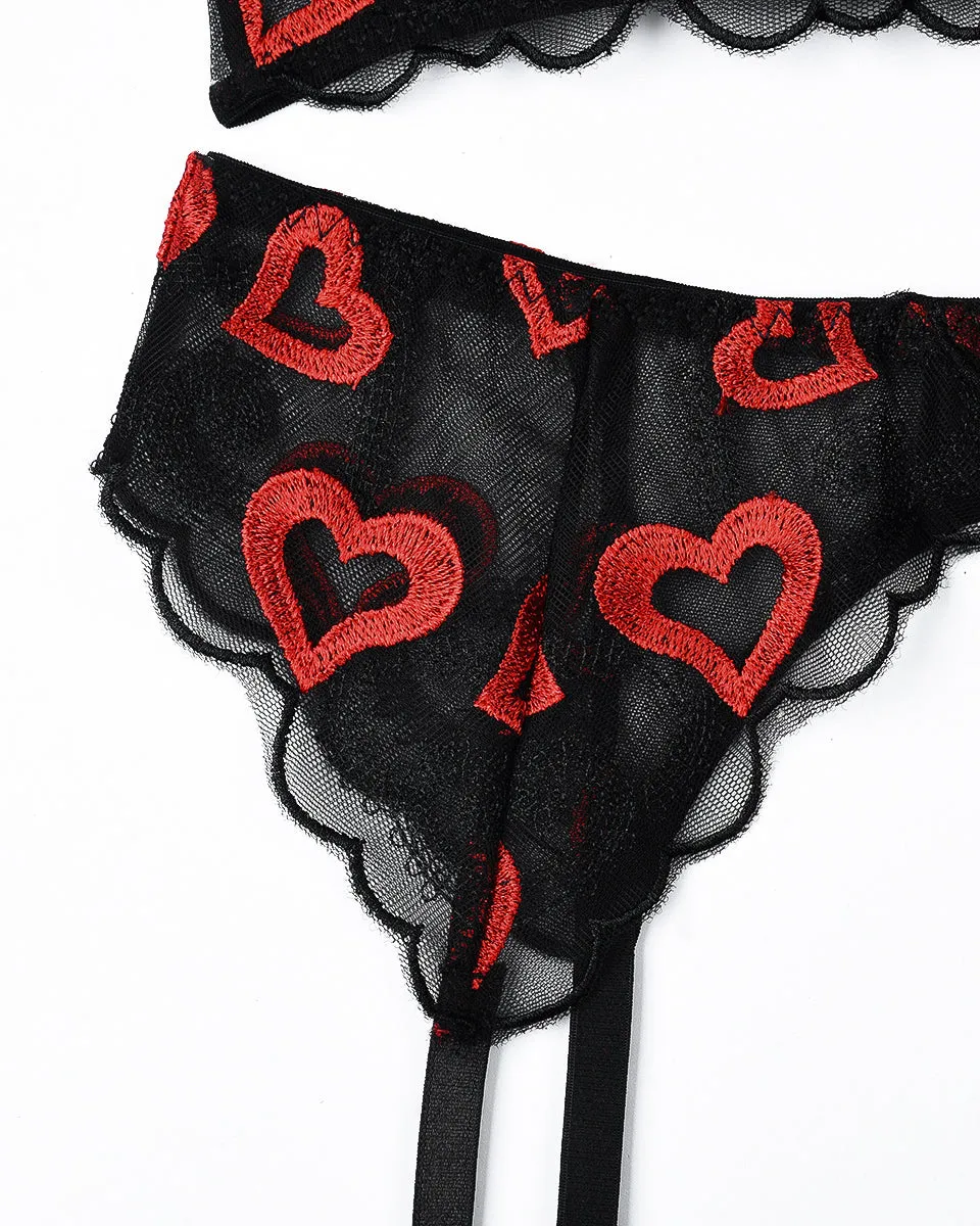 Embroidery Print Set with Garter Belts