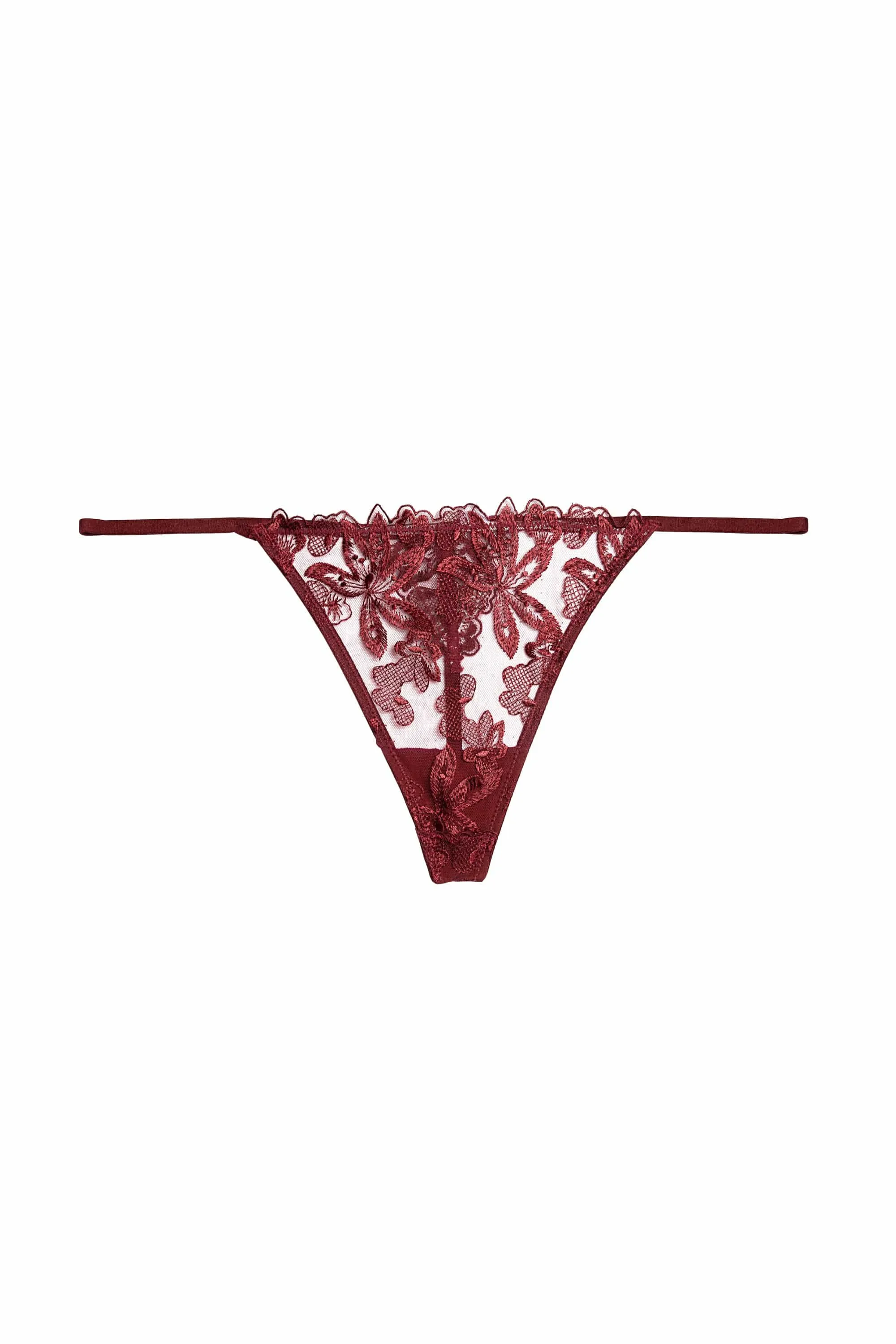 Eva Dark Cherry Graphic Embroidery Thong