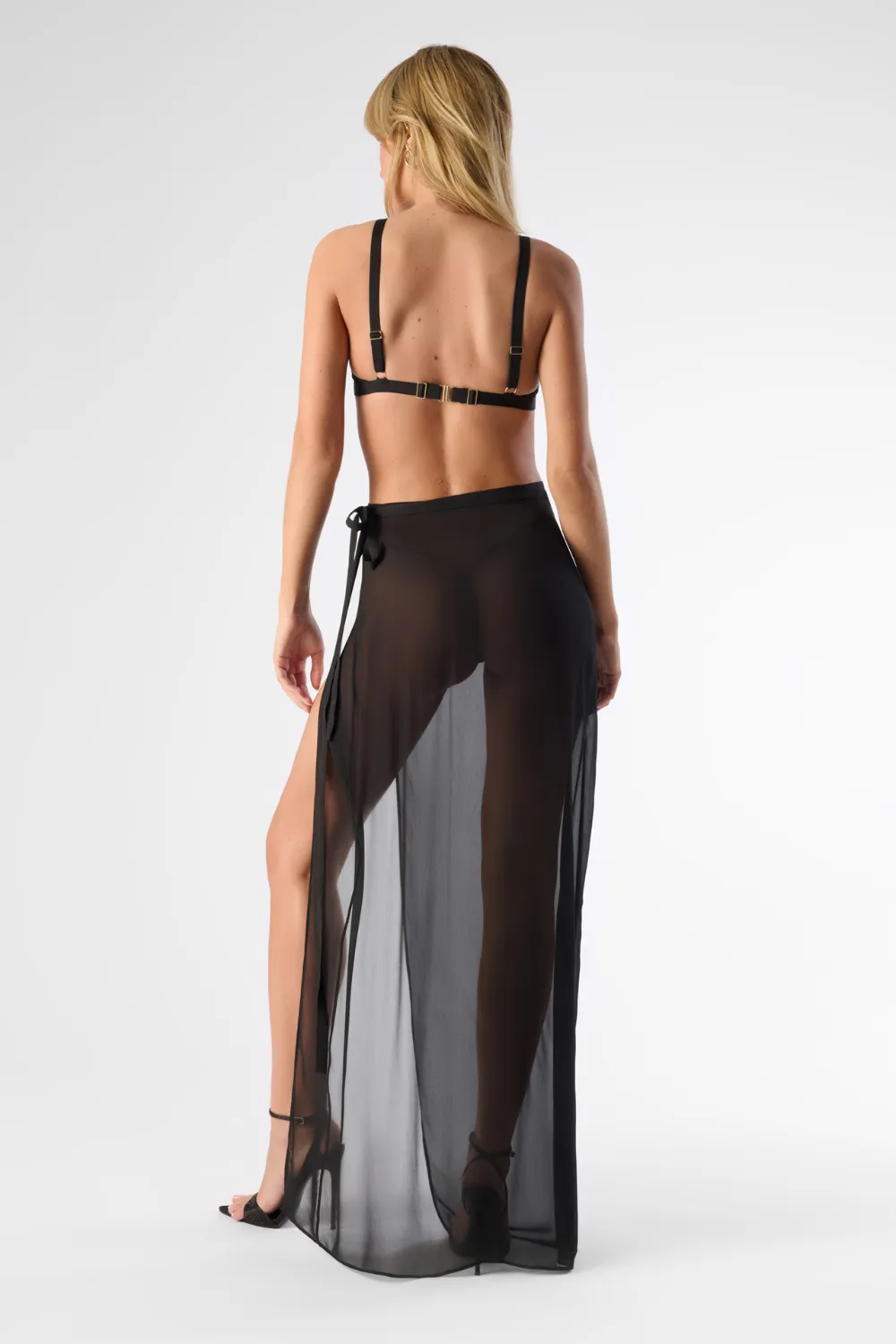 Fever Long Wrap Beach Skirt in Black