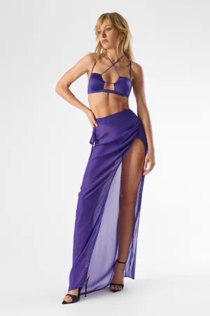 Fever Long Wrap Beach Skirt in Purple