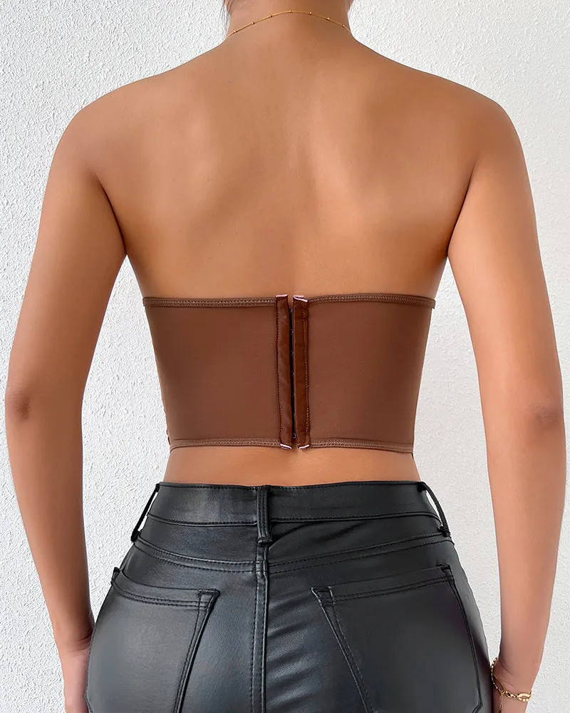 Floral Strapless Tube Top Boned Mesh Bustier