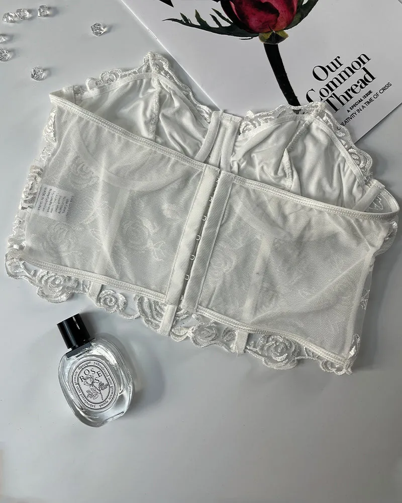 Floral Strapless Tube Top Boned Mesh Bustier