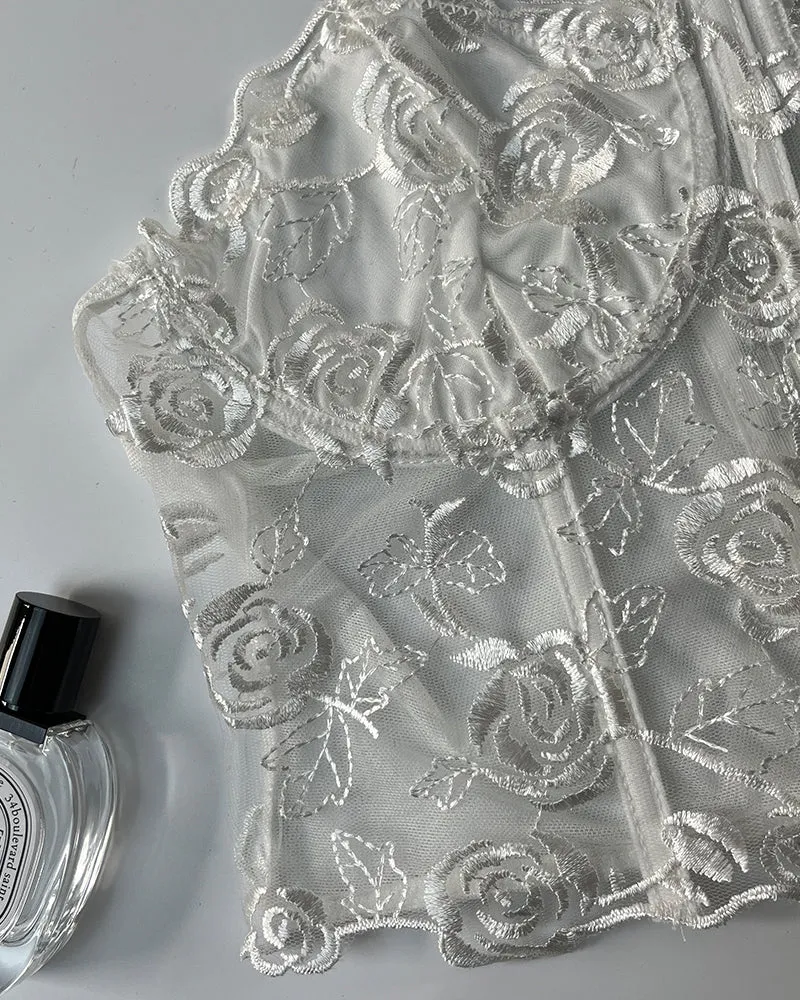 Floral Strapless Tube Top Boned Mesh Bustier