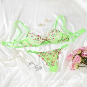 Glow Up. Lace Down Sheer Lace Bra & Thong Lingerie
