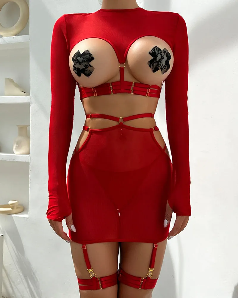Hollow Out Backless Tops and Skirt Sets