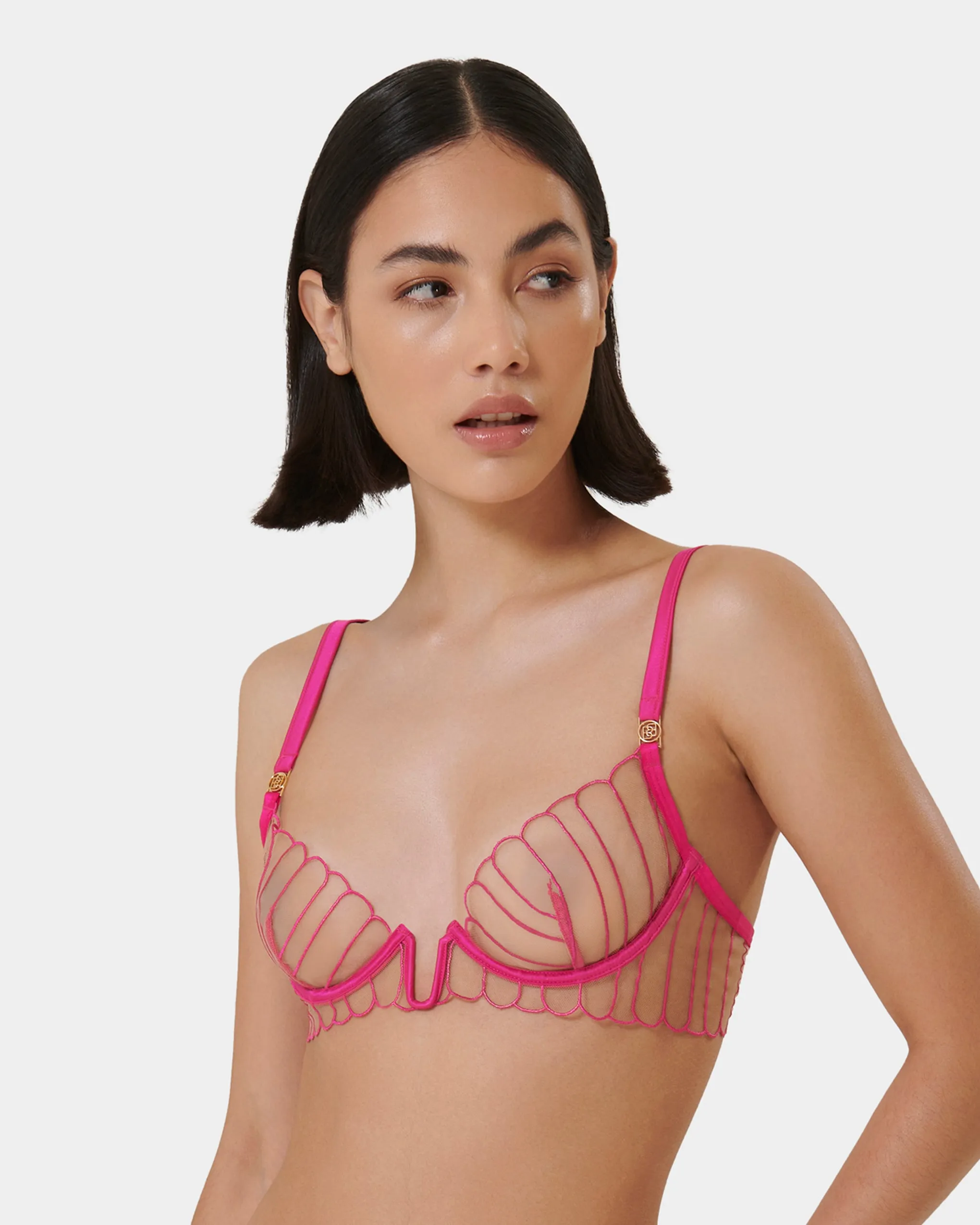 Imogen Embroidered Sheer Bra Pink