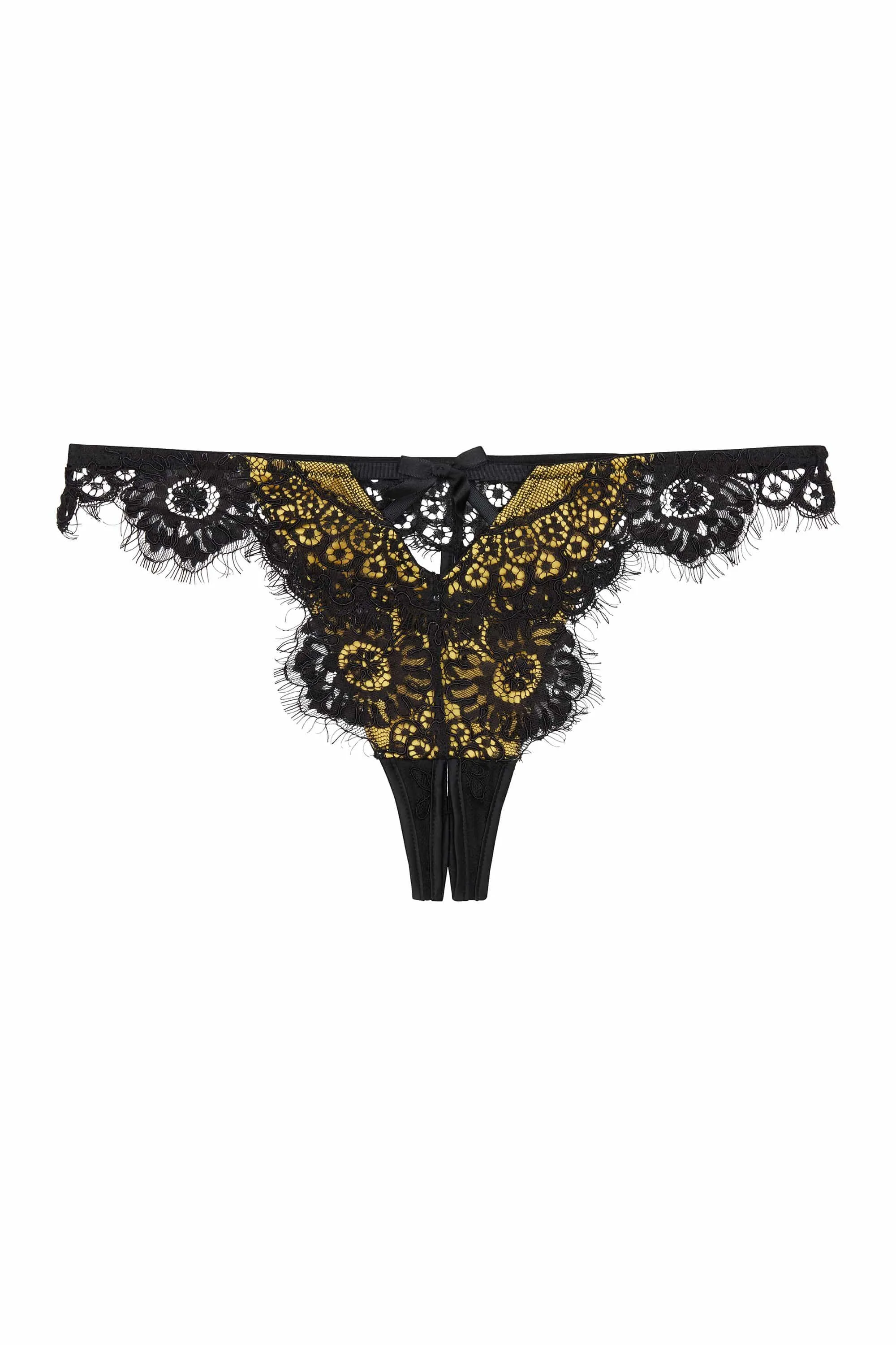 Jaquelina Mustard Contrast Crotchless Thong