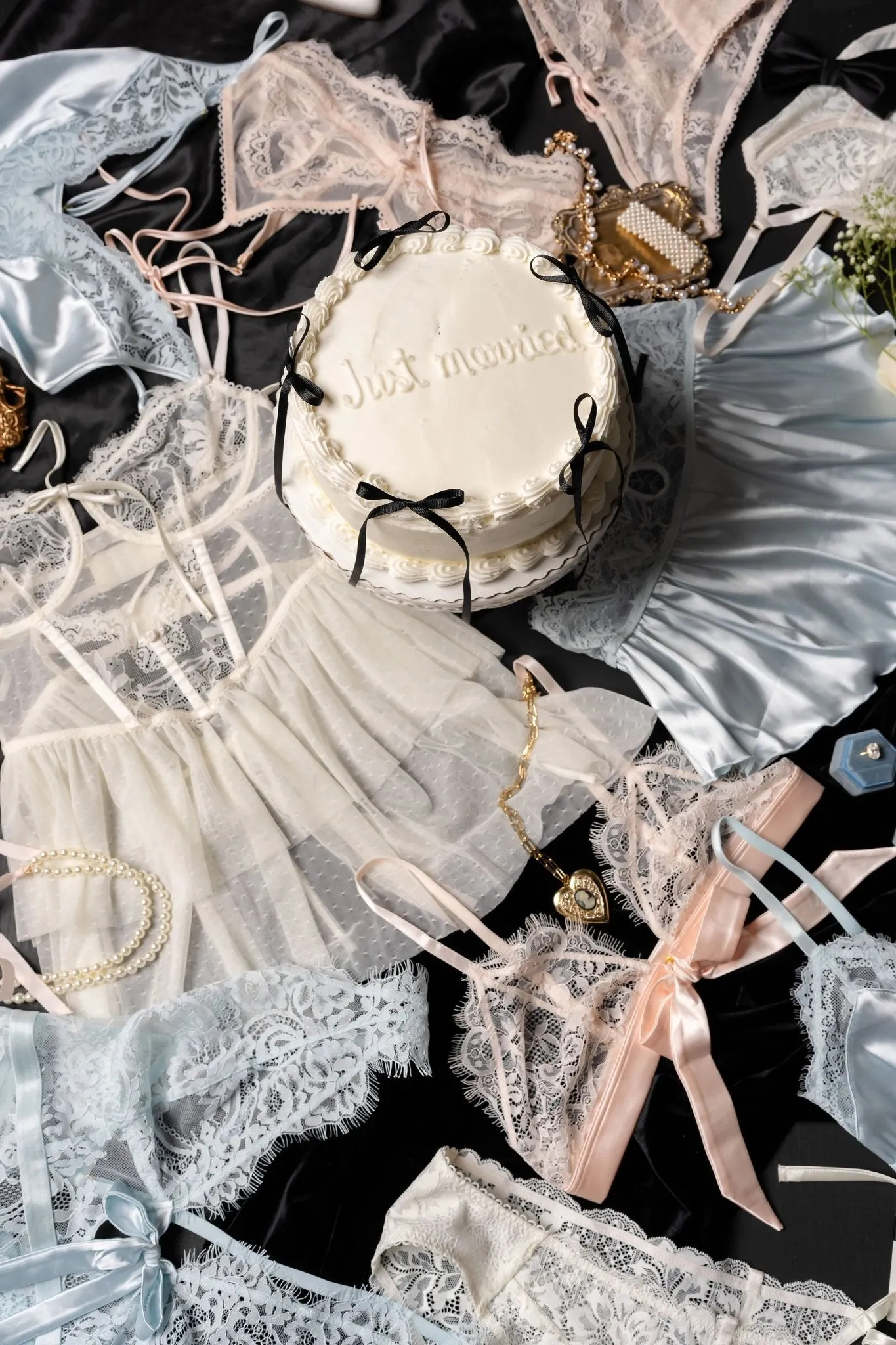 Lace & Mesh Bustier Tiered Babydoll - Pearl
