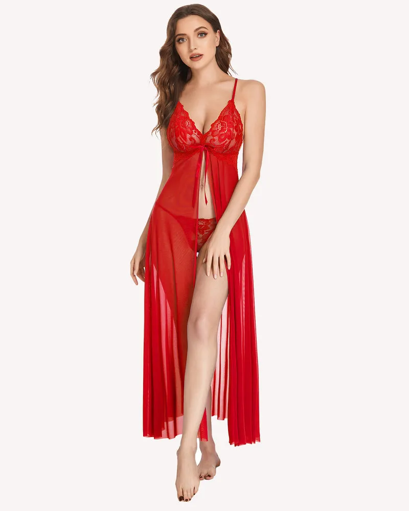Lace High Split Long Gown Dress