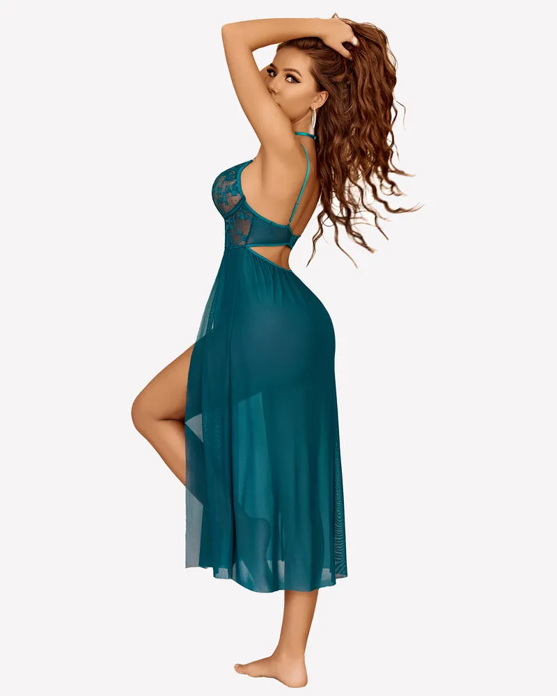 Lace Mesh Side Split Nightgown (DE Only)