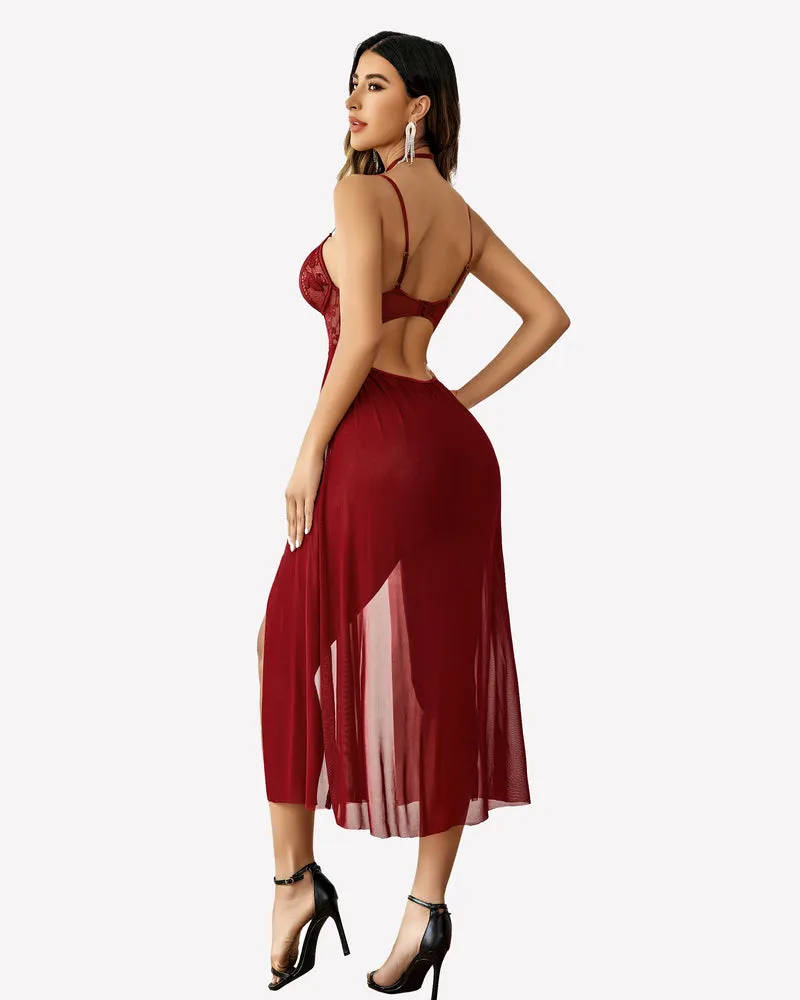 Lace Mesh Side Split Nightgown (DE Only)