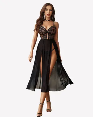 Lace Mesh Side Split Nightgown (DE Only)