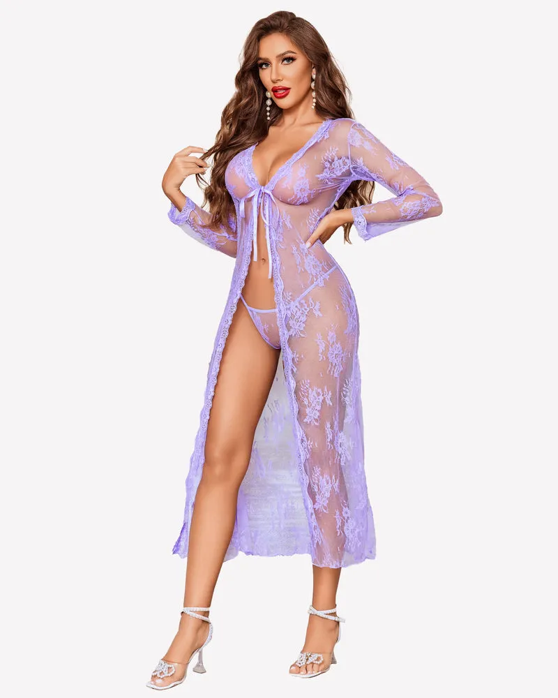 Lace Robe Bridal Sheer Wedding Gown