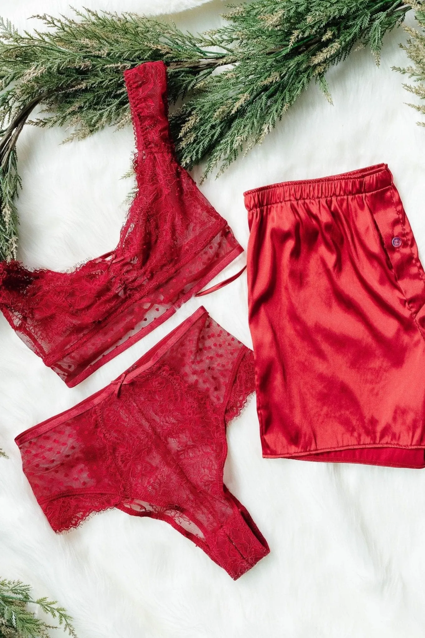 Lacy High Waist Crotchless Panty - Red