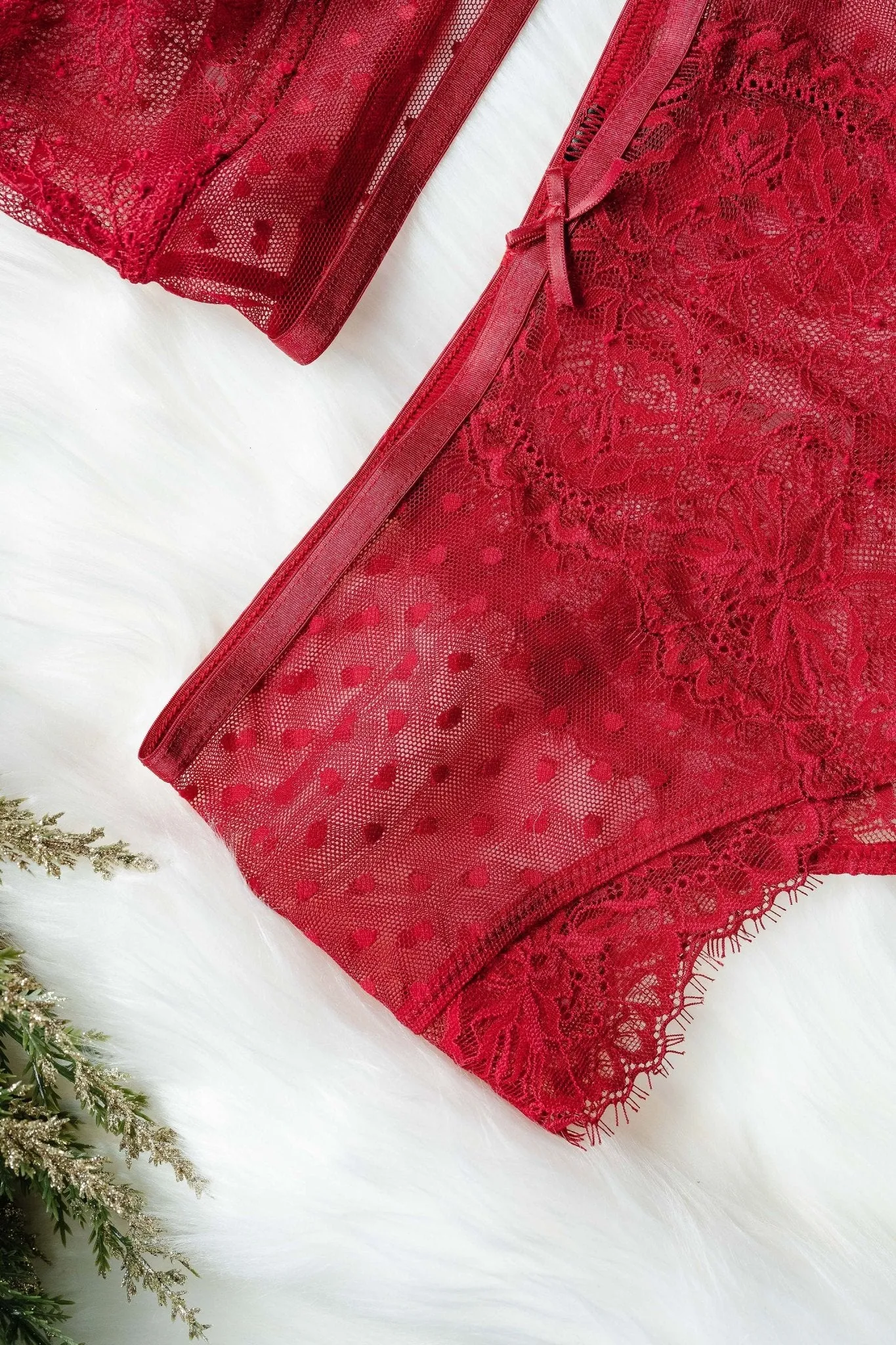 Lacy High Waist Crotchless Panty - Red
