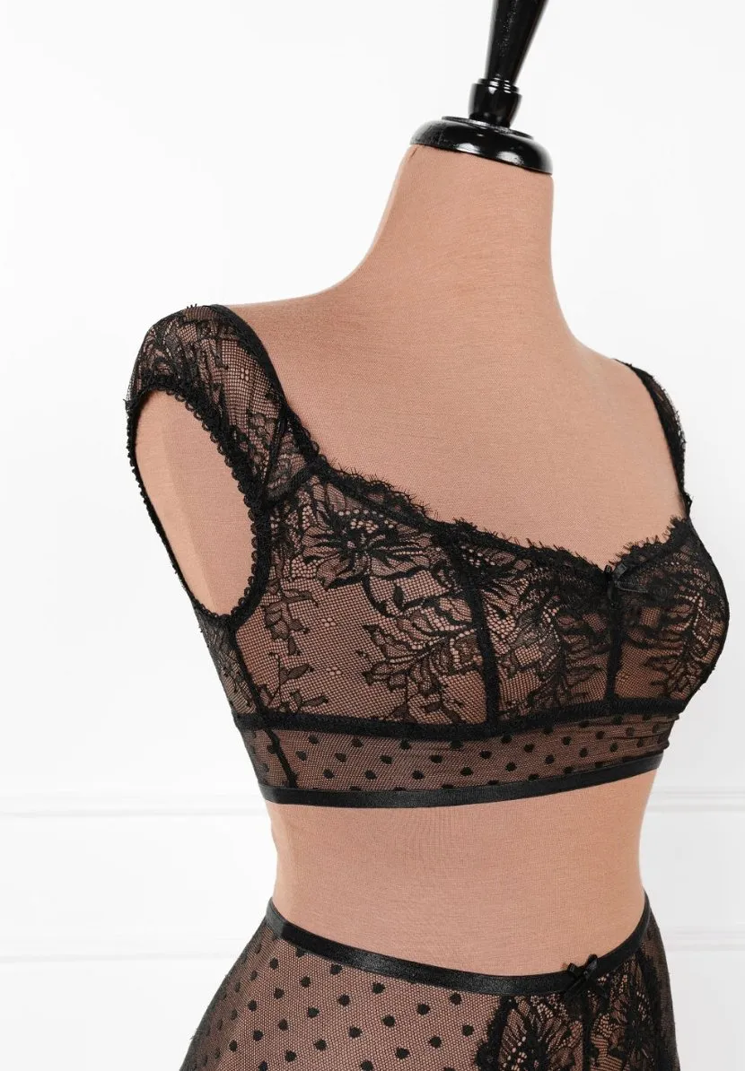 Lacy Off-The-Shoulder Bralette - Black