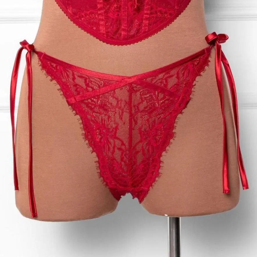 Lacy Side Tie Panty - Red