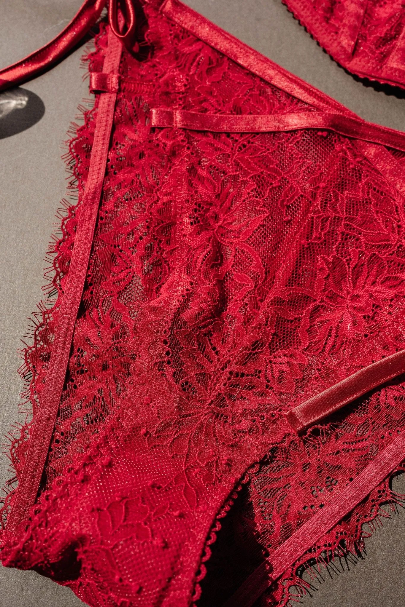Lacy Side Tie Panty - Red
