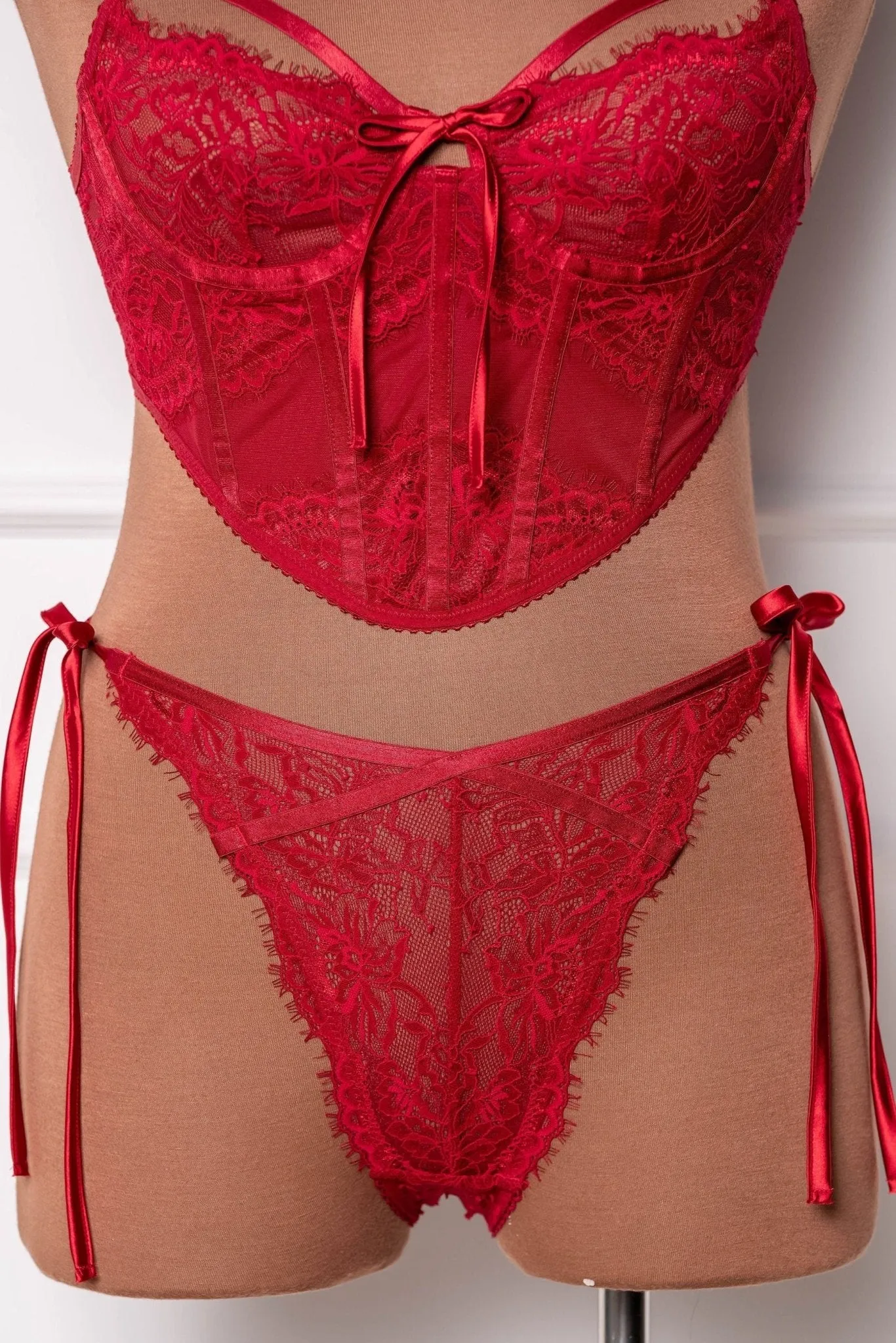 Lacy Side Tie Panty - Red