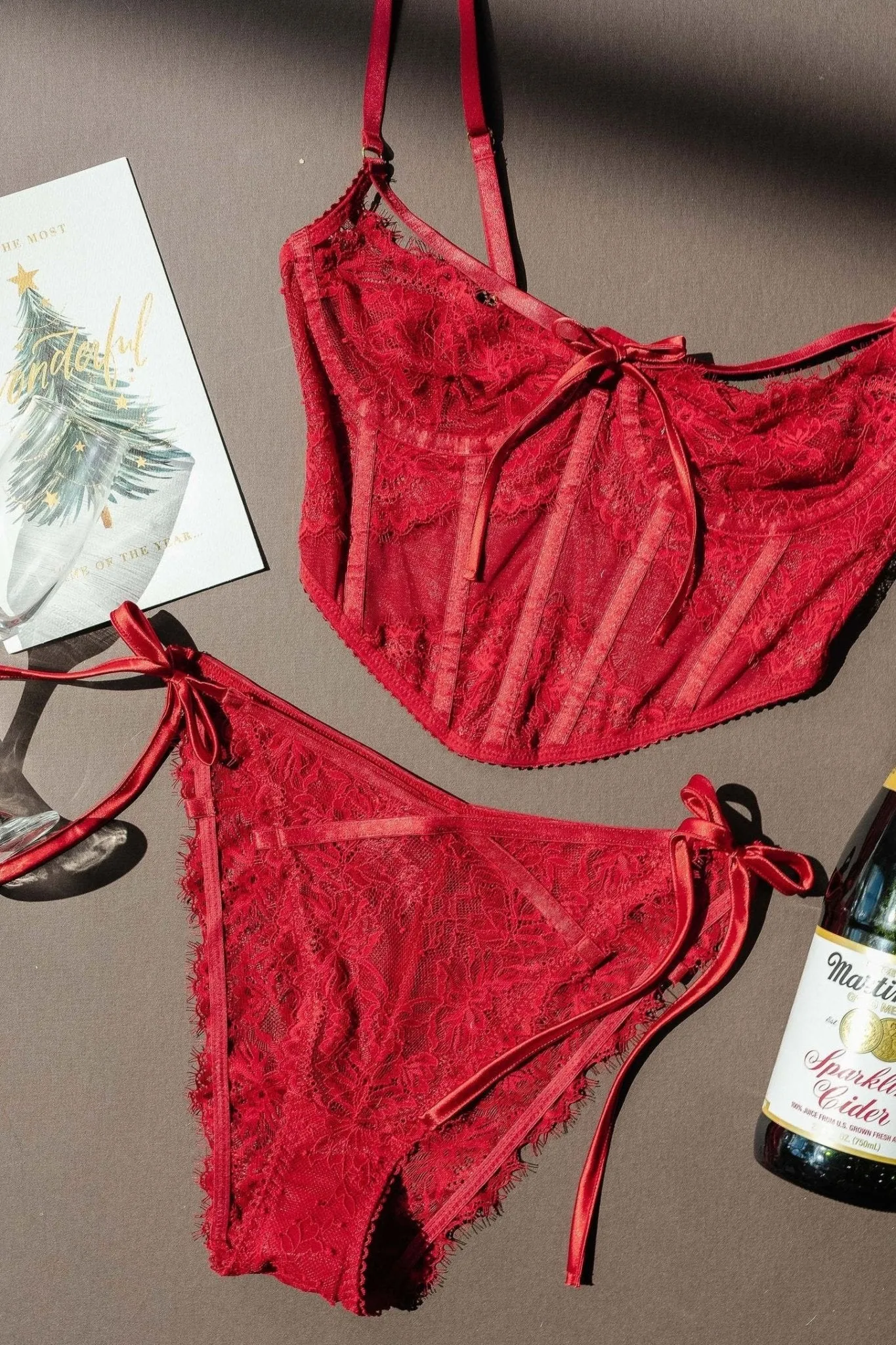 Lacy Side Tie Panty - Red