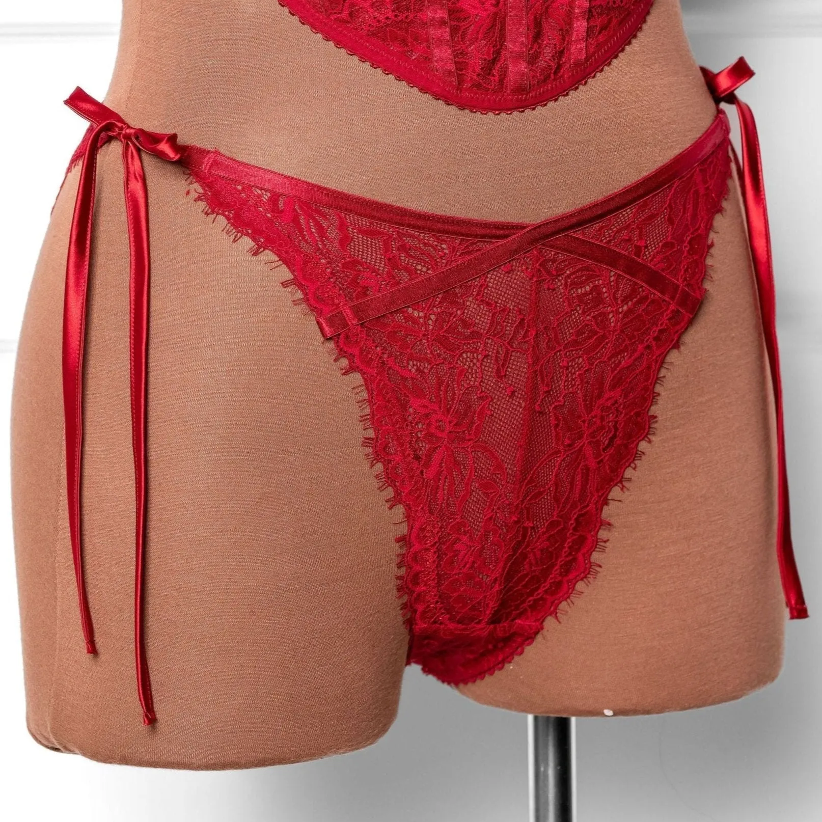 Lacy Side Tie Panty - Red