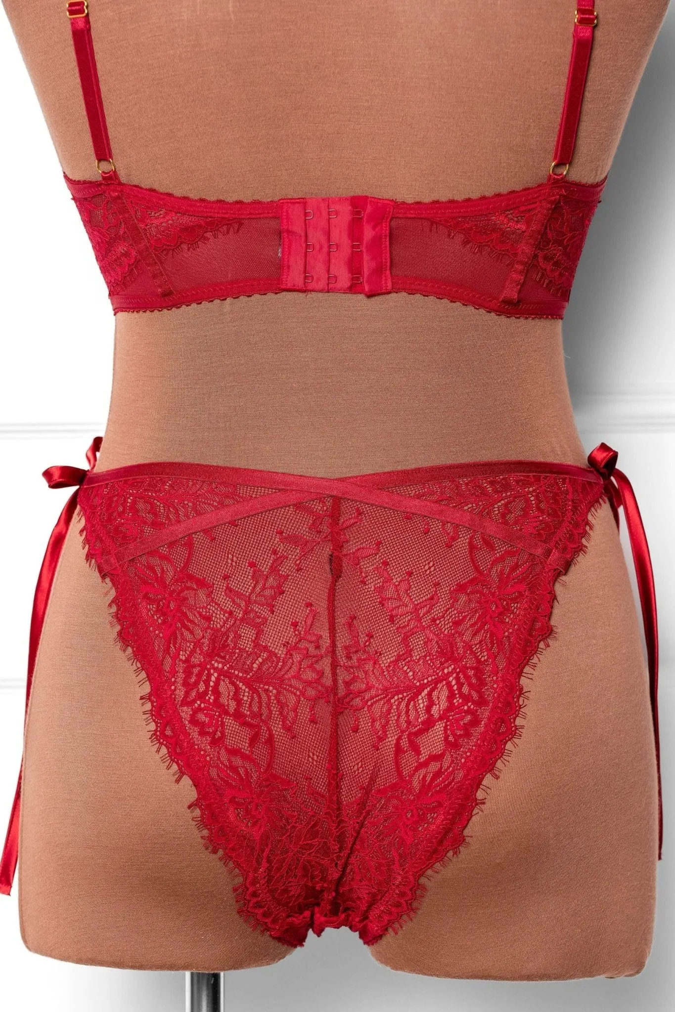 Lacy Side Tie Panty - Red