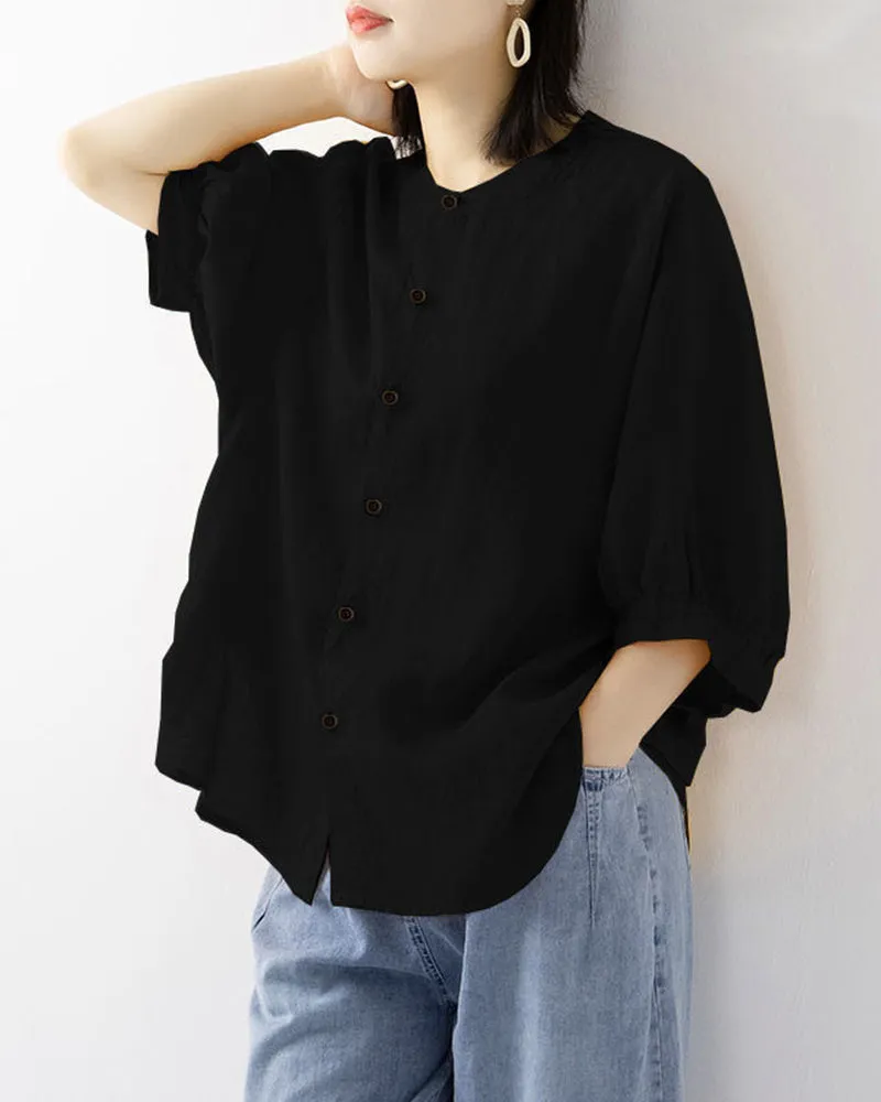 Lantern Sleeve Retro Loose Shirt