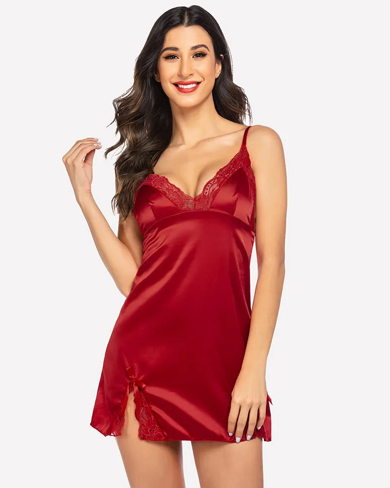 Lingerie Satin Lace Mini Dress