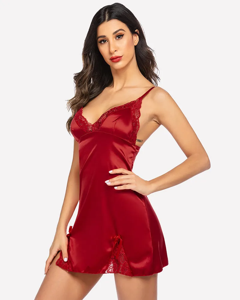 Lingerie Satin Lace Mini Dress