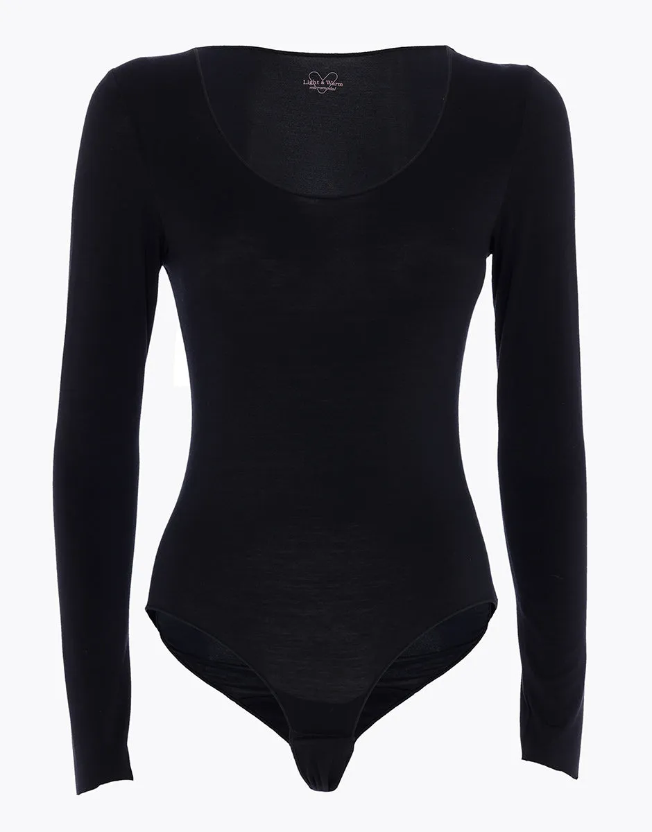 Long-sleeved body with round neckline in micromodal Black