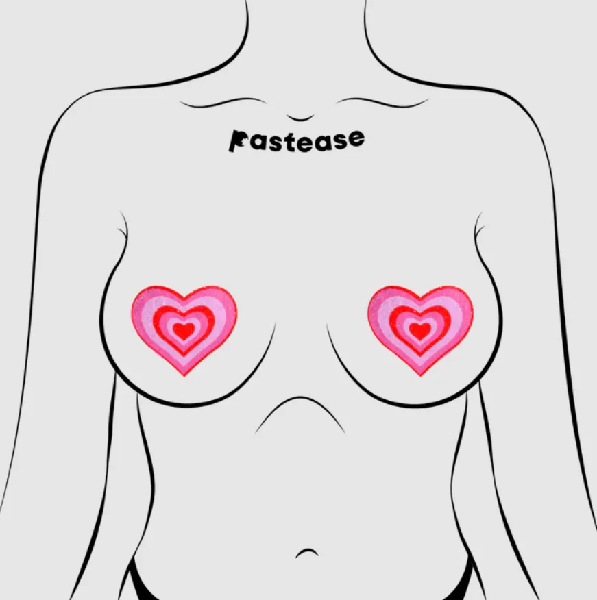Love: Red & Pink Glitter Velvet Pumping Heart Nipple Pasties