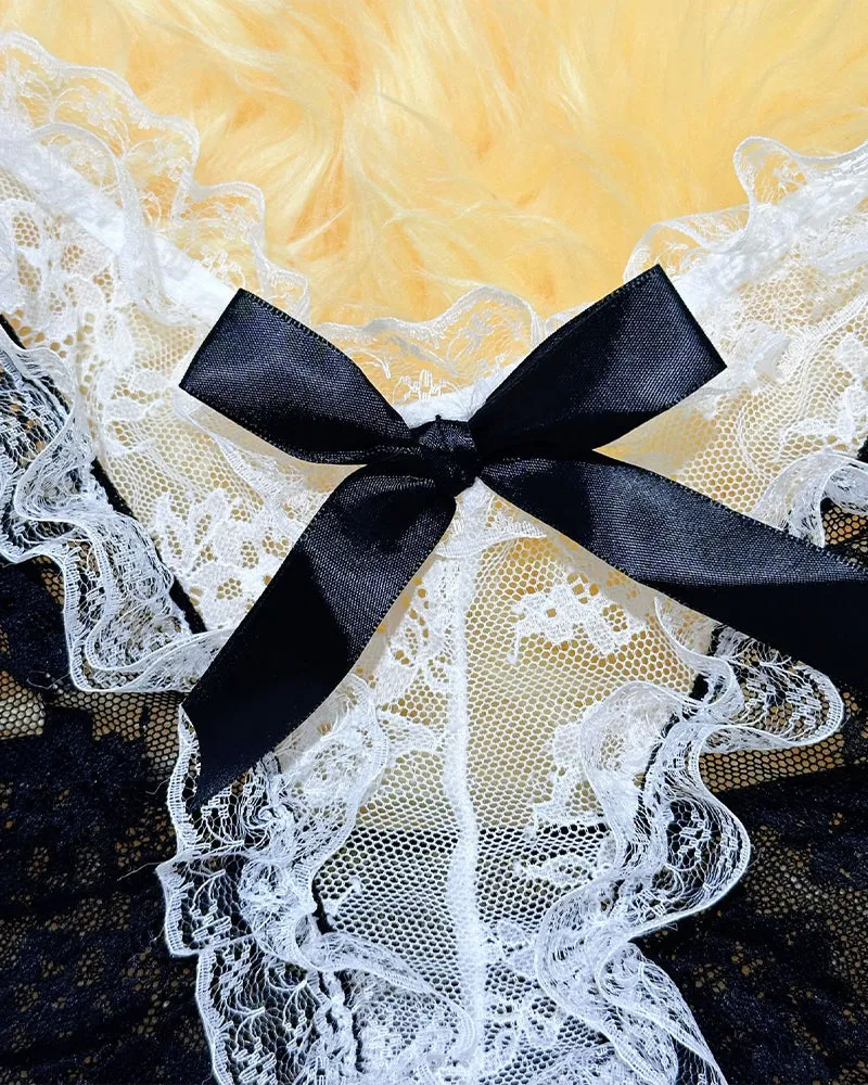 Maid Costume Sheer Lace Patchwork Dress Set