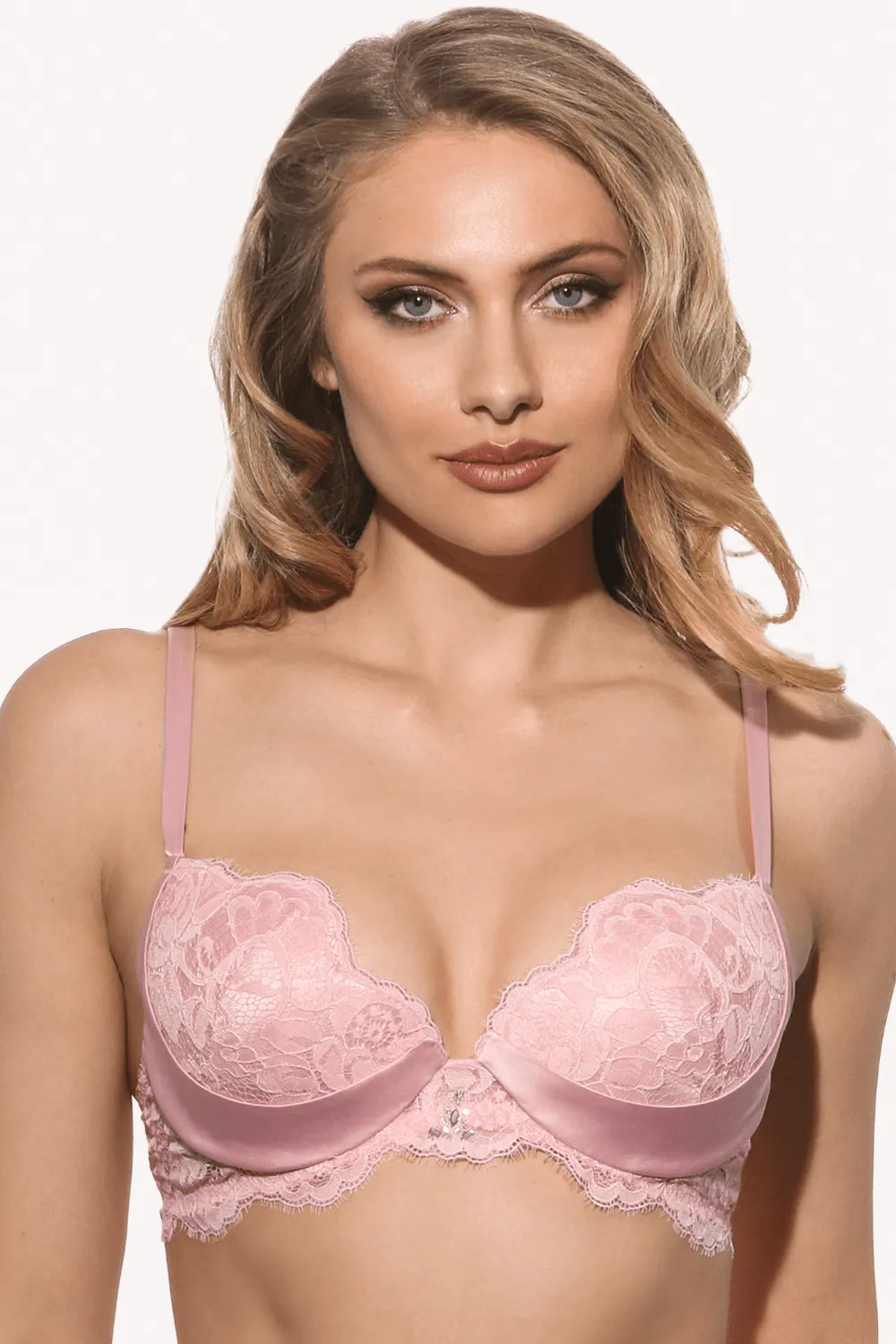 Marlene Push Up Bra with Swarovski Crystals in Pink. Size UK 36DD