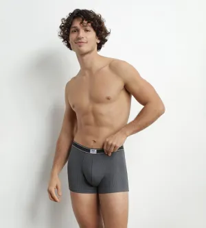 Men's ribbed modal cotton boxer shorts Granite Grey black waistband Dim Elegant