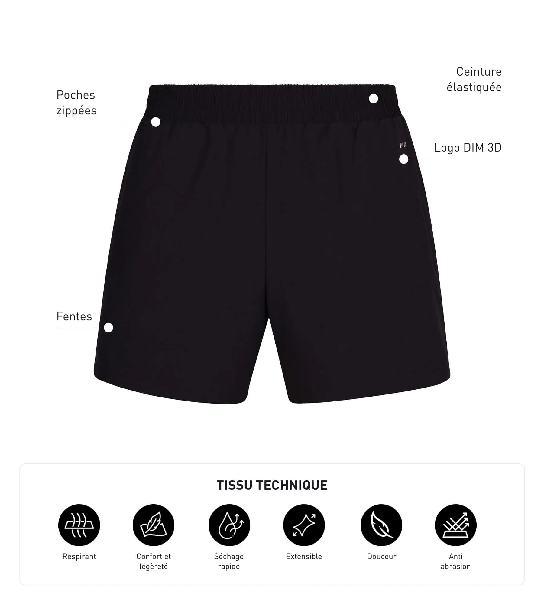 Men's sports shorts in breathable material Black Dim Move