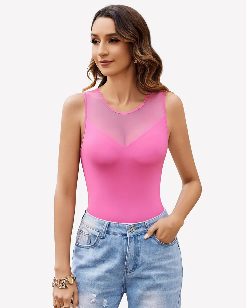 Mesh Crew Neck Sleeveless Bodysuit