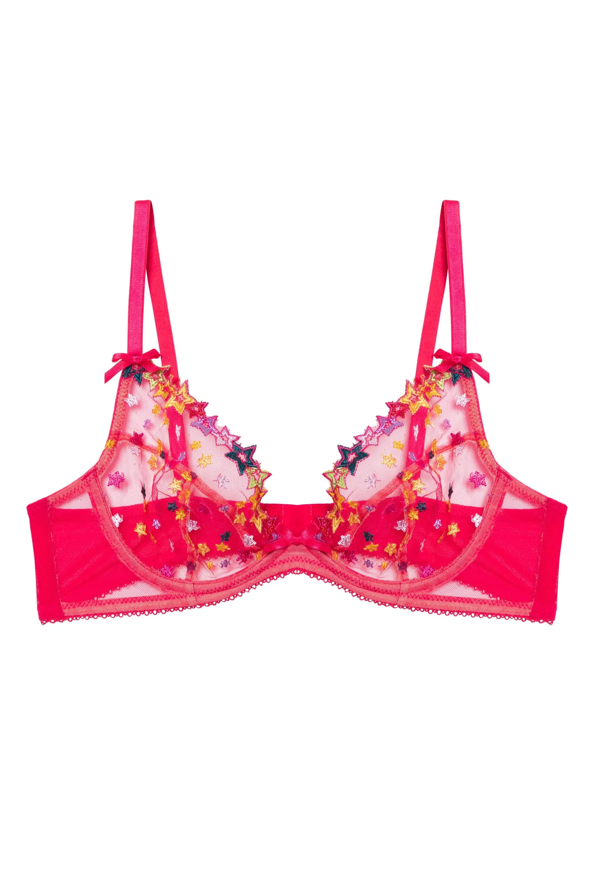 Nova Pink Star Embroidery Plunge Bra