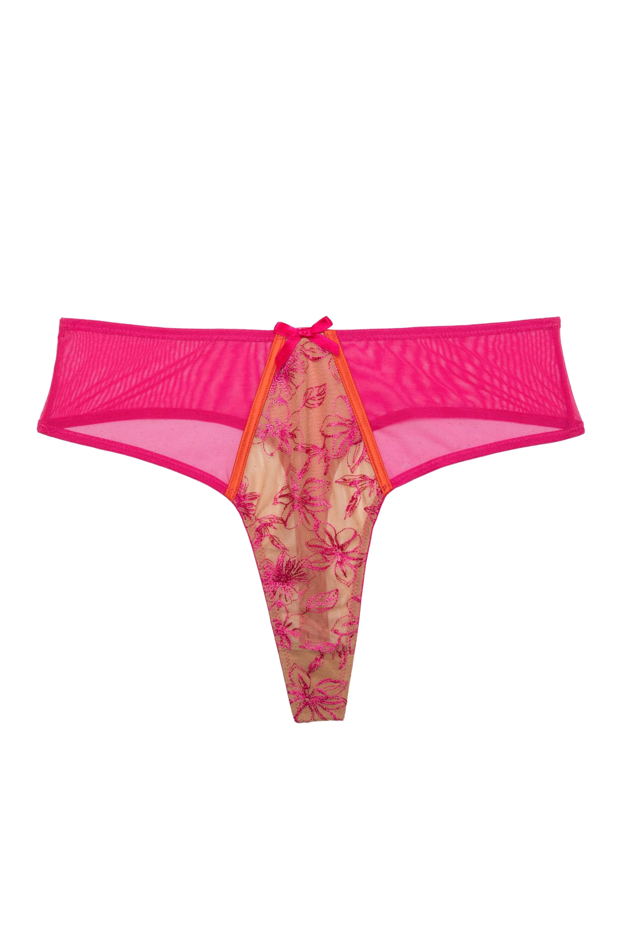 Olivia Pink Contrast Embroidery Thong