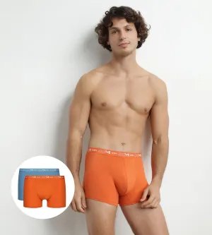 Pack of 2 Blue Orange Men's Graphic Waistband Boxers Dim Cotton Stretch