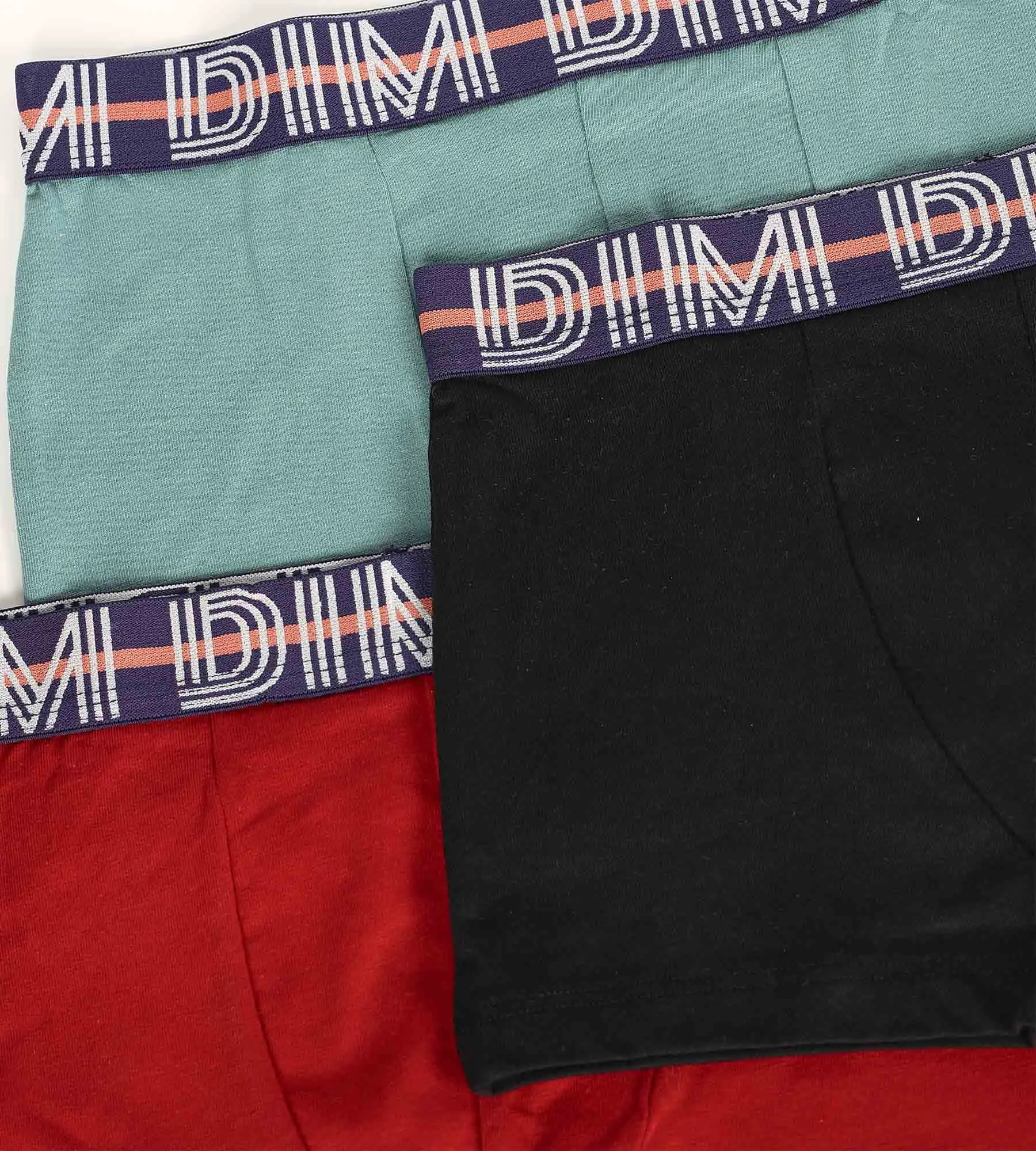 Pack of 3 boy's stretch cotton boxer shorts Red Blue Green EcoDim Classic
